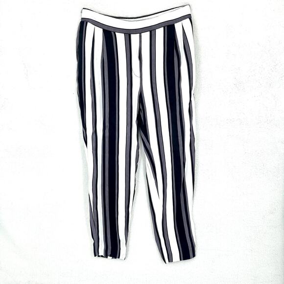 Zara Stripe White High Waisted Pull On Jogger Size Medium - Picture 1 of 6